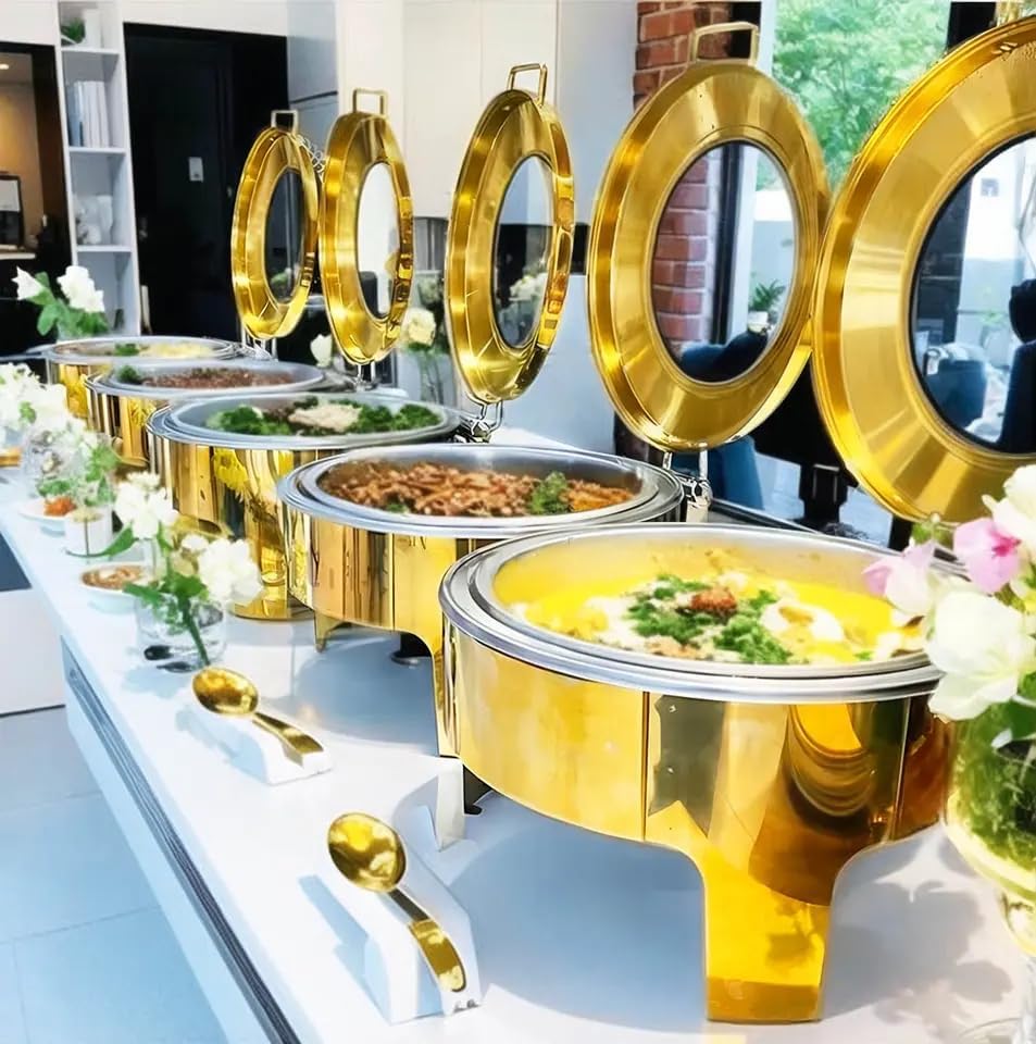 Bain Marie Food Warmer - الذهب 6L الفولاذ المقاوم للصدأ جولة