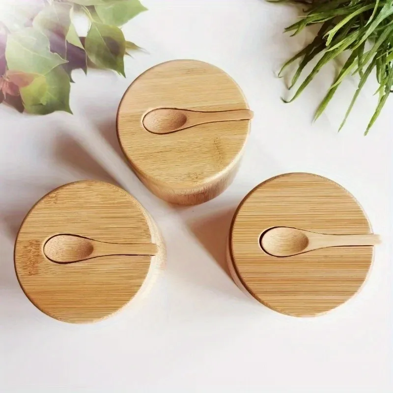 Commercial Kitchen Organization - مجموعة أوعية توابل من الخيزران للملح
