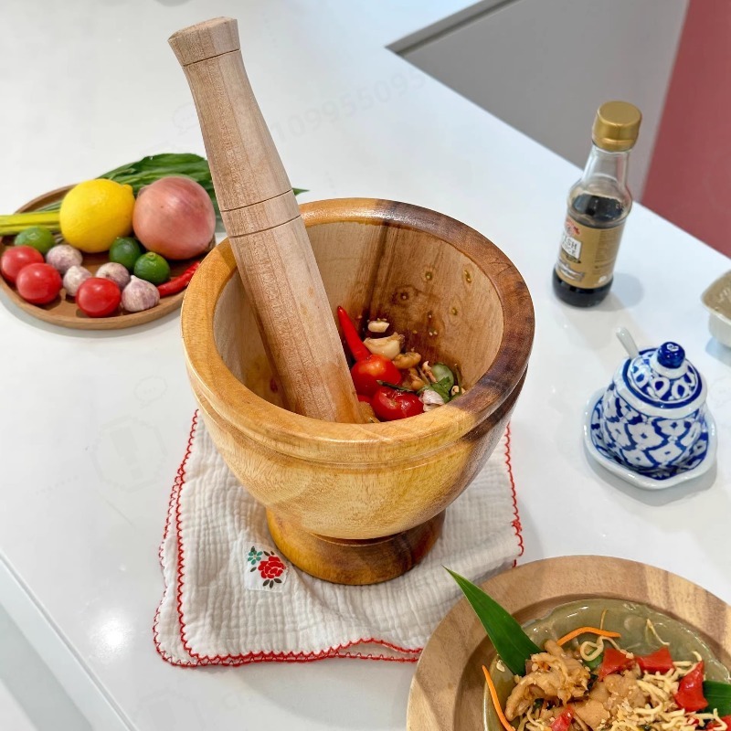 Commercial Kitchen Grinder - طقم هاون ومدقة من خشب الأكاسيا