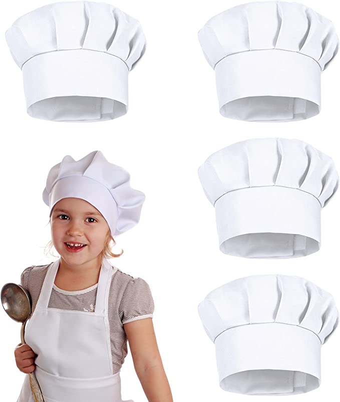 Commercial Kitchen Services - 4 قطع قبعات طهاة بيضاء للأطفال،